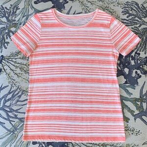 Sonoma Shortsleeved T-shirt, Size Medium, White with Coral Stripes